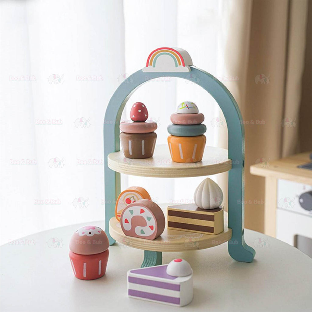 Boo&Bub Wooden dessert tea set | Pretend food cupcake set for preschool kids | Kids development toy birthday gift - Boo & Bub
