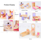 Boo&Bub Kids Pretend Play Toys Pink Wooden Dollhouse Wooden Dolls House Toys for Girls Princess Furniture set - Boo & Bub