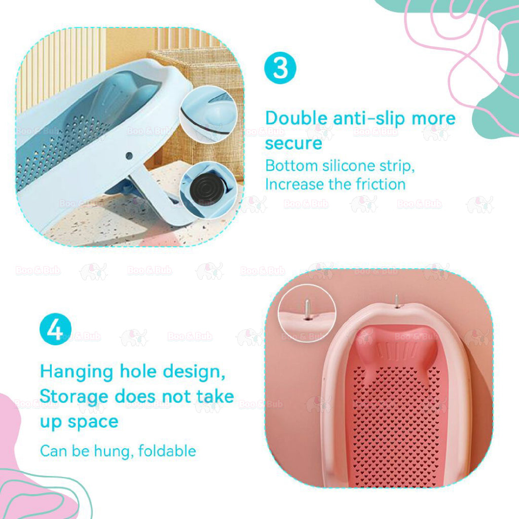Boo&Bub Baby Mini Bath folding Tub | Bed baby sponge spine | Bath bed non-slip mat infant toiletries - Boo & Bub