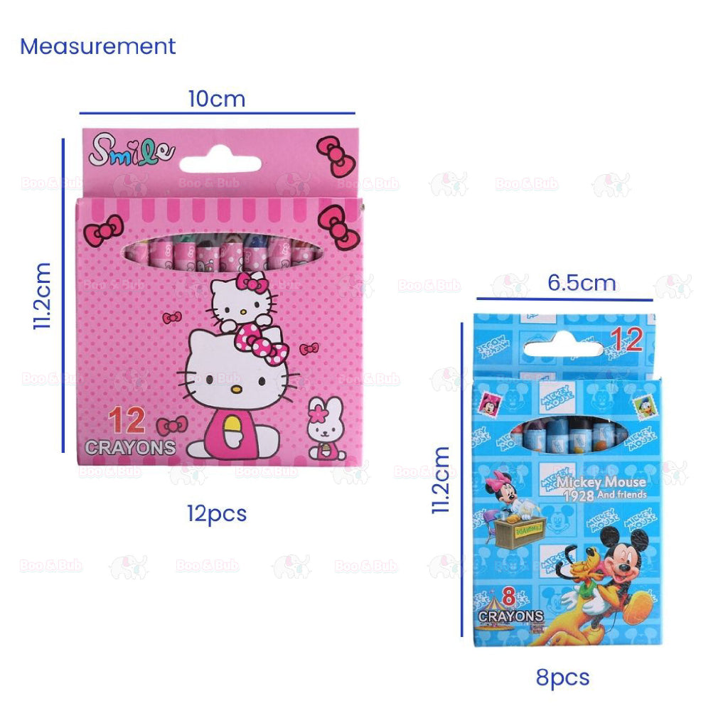 Boo&Bub 8/12pcs Kids Cartoon Colour Crayon set Birthday Door Gift Goodies Bag Coloring Crayon Color Pencils Warna Krayon - Boo & Bub
