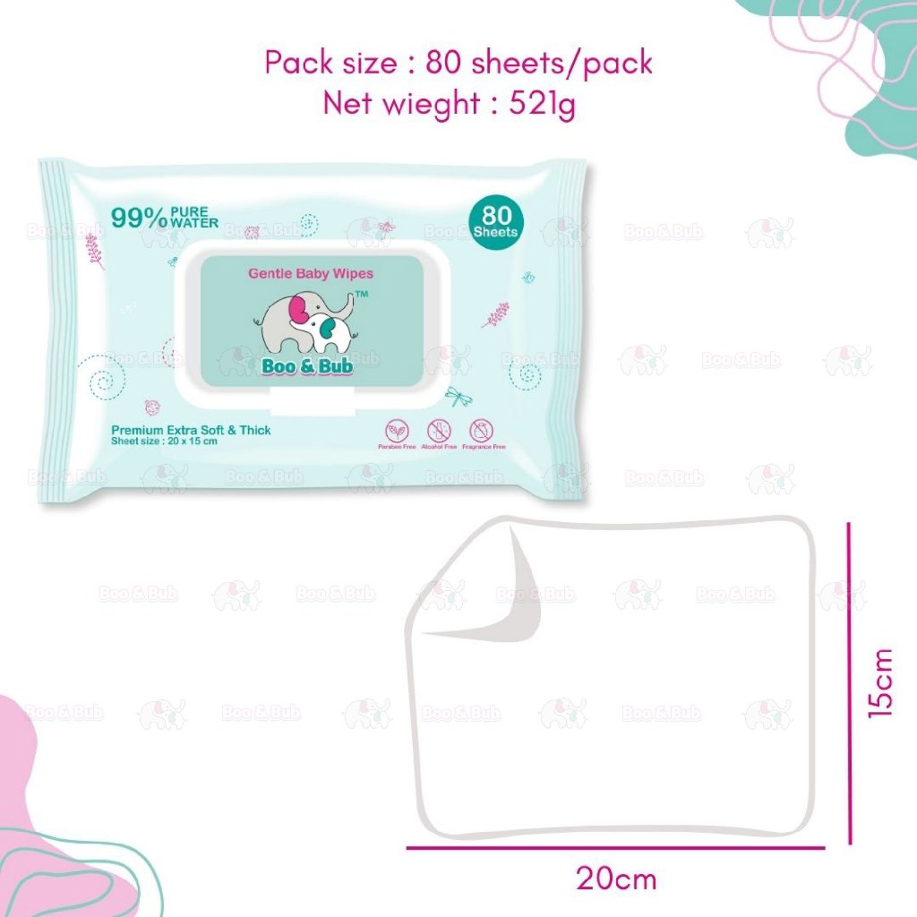[Carton] 9x80 pcs Baby Hand Mouth Wipes / Wet Tissue | Alcohol-free, paraben-free, fragrance-free wipe - Boo & Bub