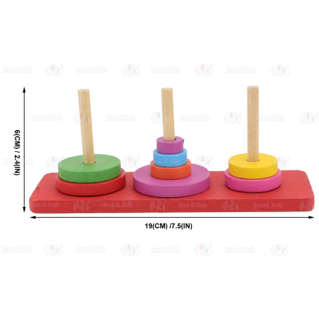 Boo&Bub Wooden Stacking Toys Rainbow stacking Ring Stacker Wooden Tower Hanoi Tower Montessori toys stacking block - Boo & Bub