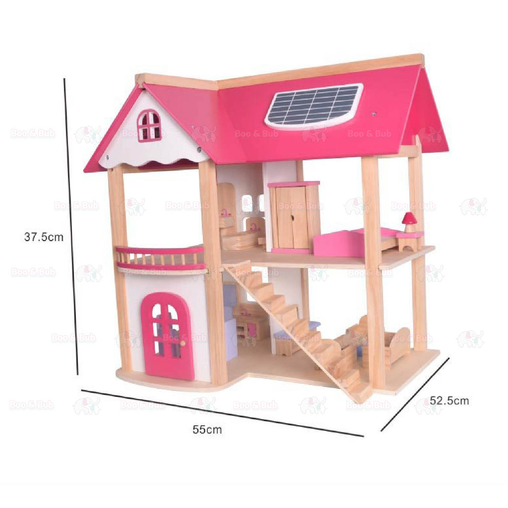 Boo&Bub Kids Pretend Play Toys Pink Wooden Dollhouse Wooden Dolls House Toys for Girls Princess Furniture set - Boo & Bub