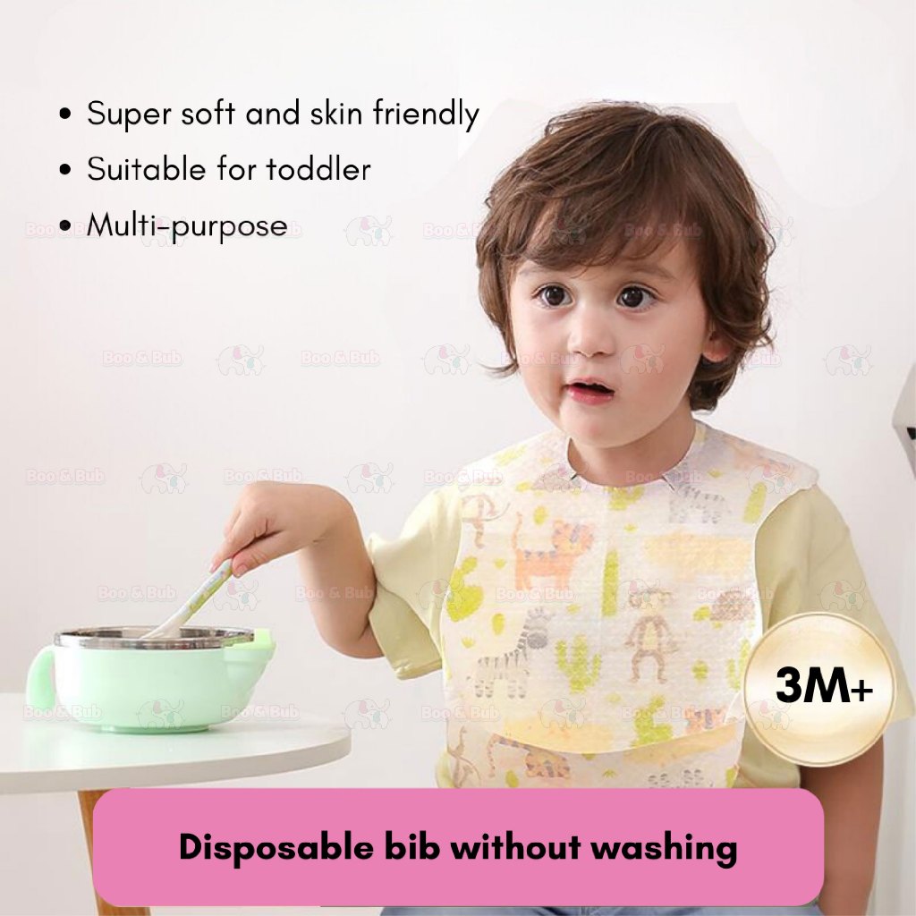 Boo&Bub Baby Disposable Bib Baby Waterproof baby bib Travel Bib disposable baby bib individual packed Lapik Makan 一次性围兜 - Boo & Bub