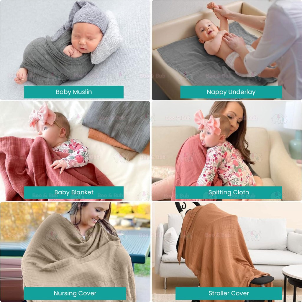 Boo&Bub Plain Color Bamboo Muslin Blanket Baby Swaddle Newborn Wrap Kain Bedung Kain Selimut Napkin Lampin - Boo & Bub