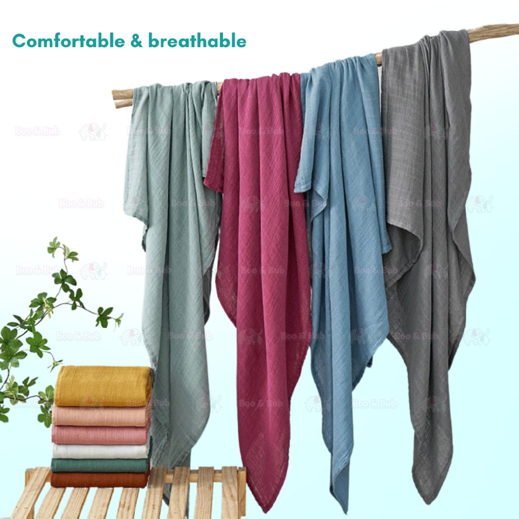 Boo&Bub Plain Color Bamboo Muslin Blanket Baby Swaddle Newborn Wrap Kain Bedung Kain Selimut Napkin Lampin - Boo & Bub