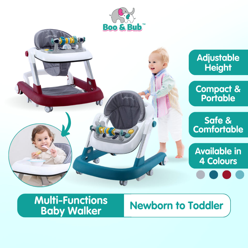 Boo&Bub 3in1 Baby Walker infant Learning Walking Car With Music Foldable Toddler Four Wheels Trolley Walk Assistance - Boo & Bub
