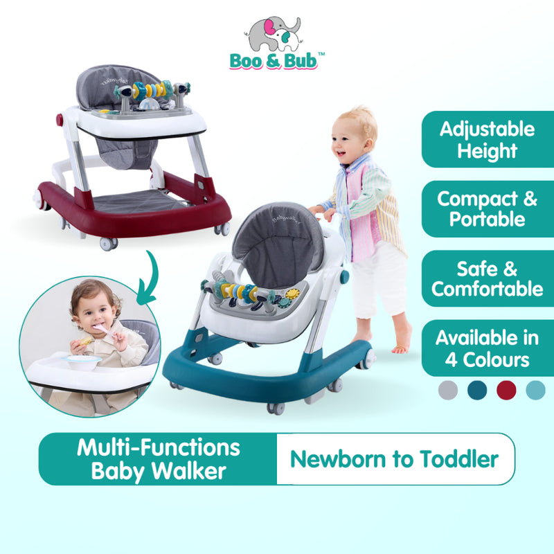 Boo&Bub 3in1 Baby Walker infant Learning Walking Car With Music Foldable Toddler Four Wheels Trolley Walk Assistance