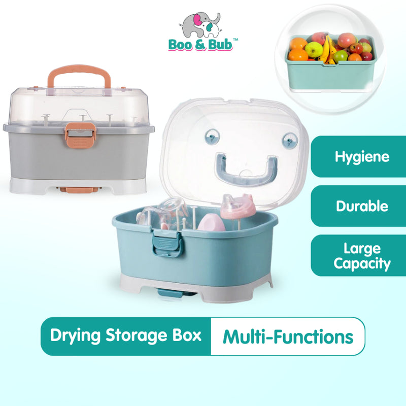 Boo&Bub Drying Rack Storage with Cover Large Portable Nursing Bottle Storage Box Organizer Bottle Rack Holder for Baby
