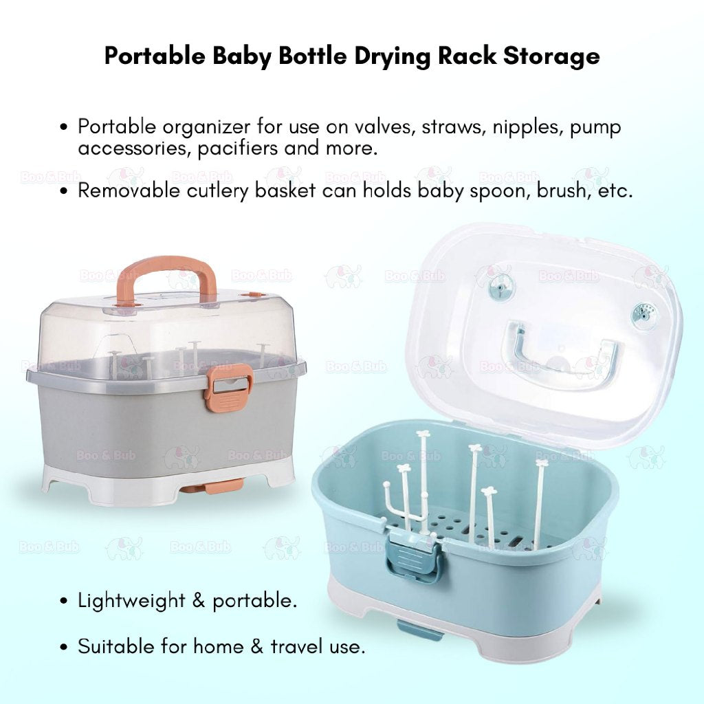 Boo&Bub Drying Rack Storage with Cover Large Portable Nursing Bottle Storage Box Organizer Bottle Rack Holder for Baby - Boo & Bub
