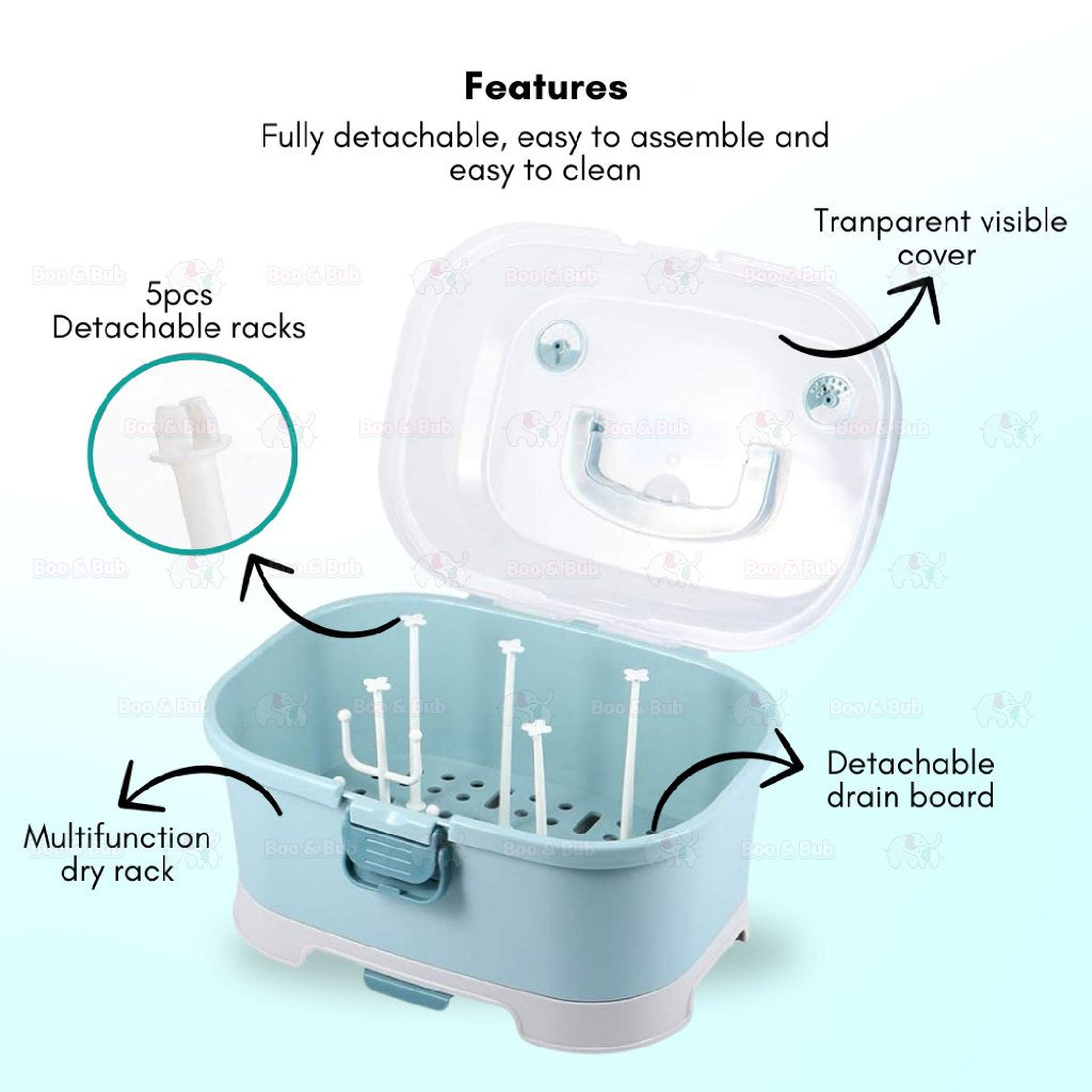 Boo&Bub Drying Rack Storage with Cover Large Portable Nursing Bottle Storage Box Organizer Bottle Rack Holder for Baby - Boo & Bub