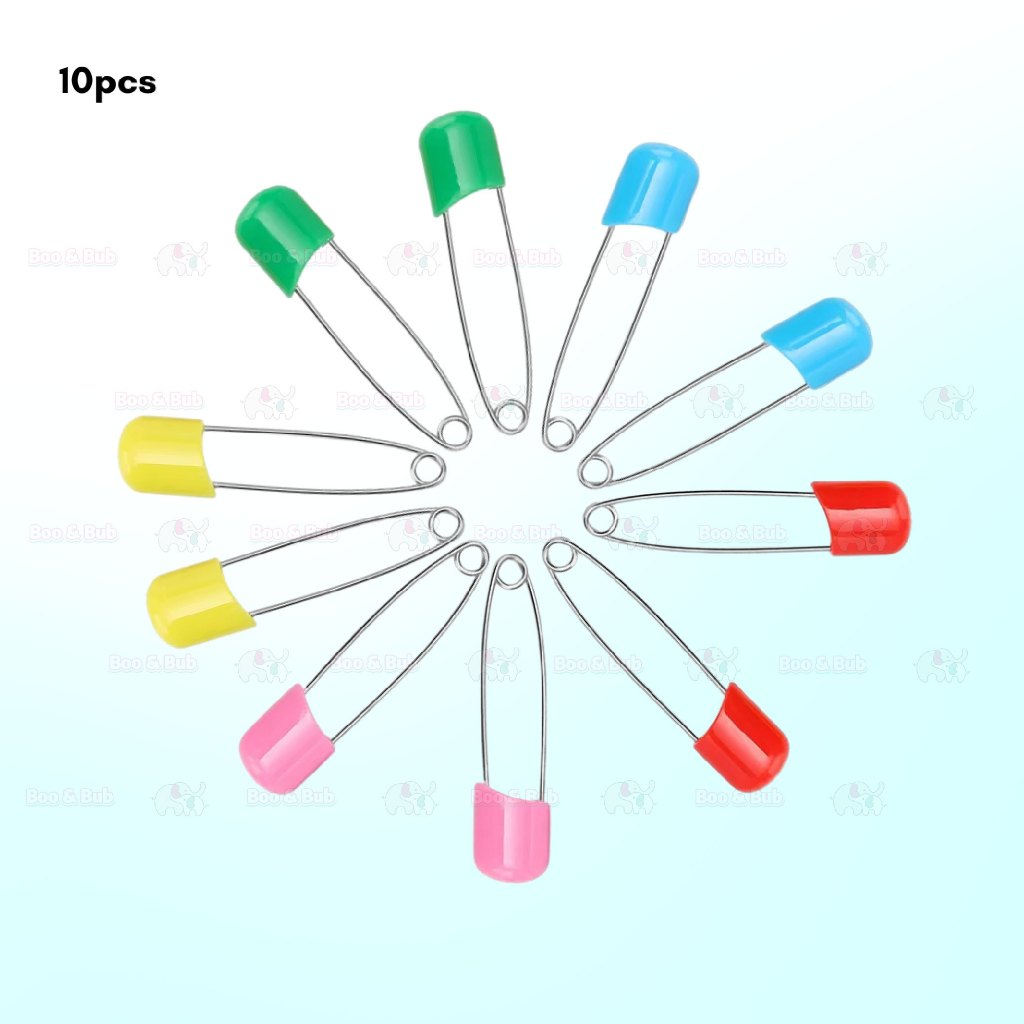 Boo&Bub 10Pcs Plastic Head Safety Pins Baby Kids Cloth Nappy Locking Brooch Buckles Colorful Needle Pins - Boo & Bub