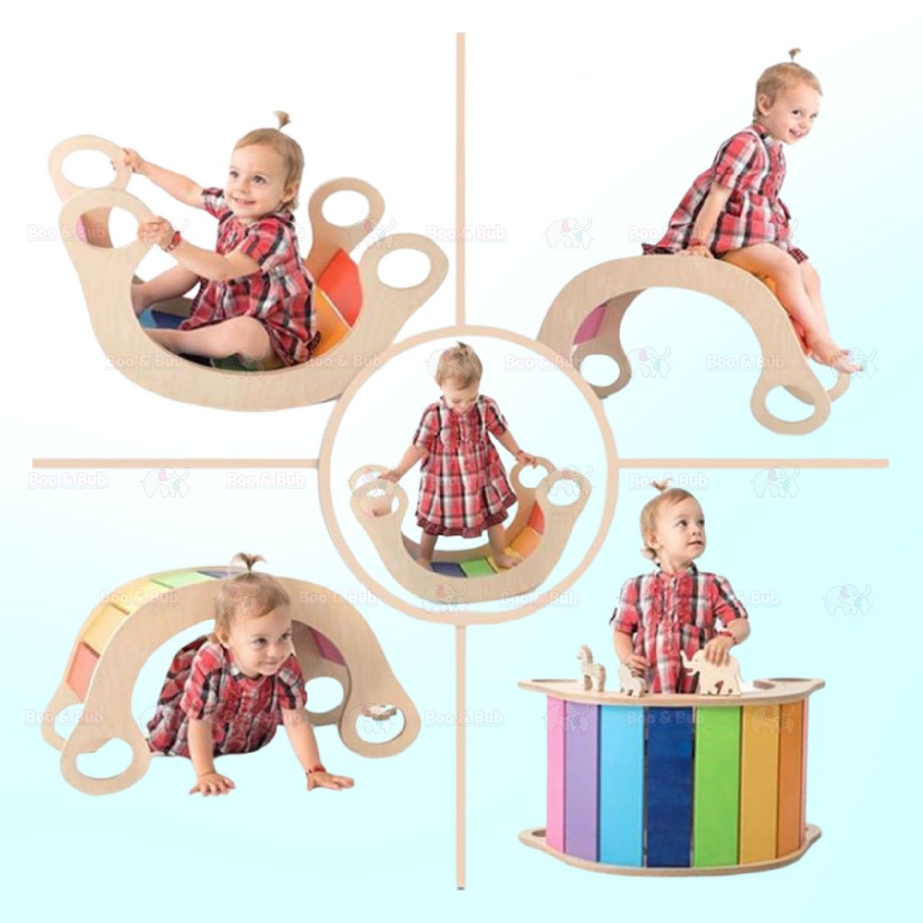 Boo&Bub Rainbow Arch Rocker Waldorf Wooden Rocking Play Balance Board Montessori Kid Climbing Papan Imbangan - Boo & Bub