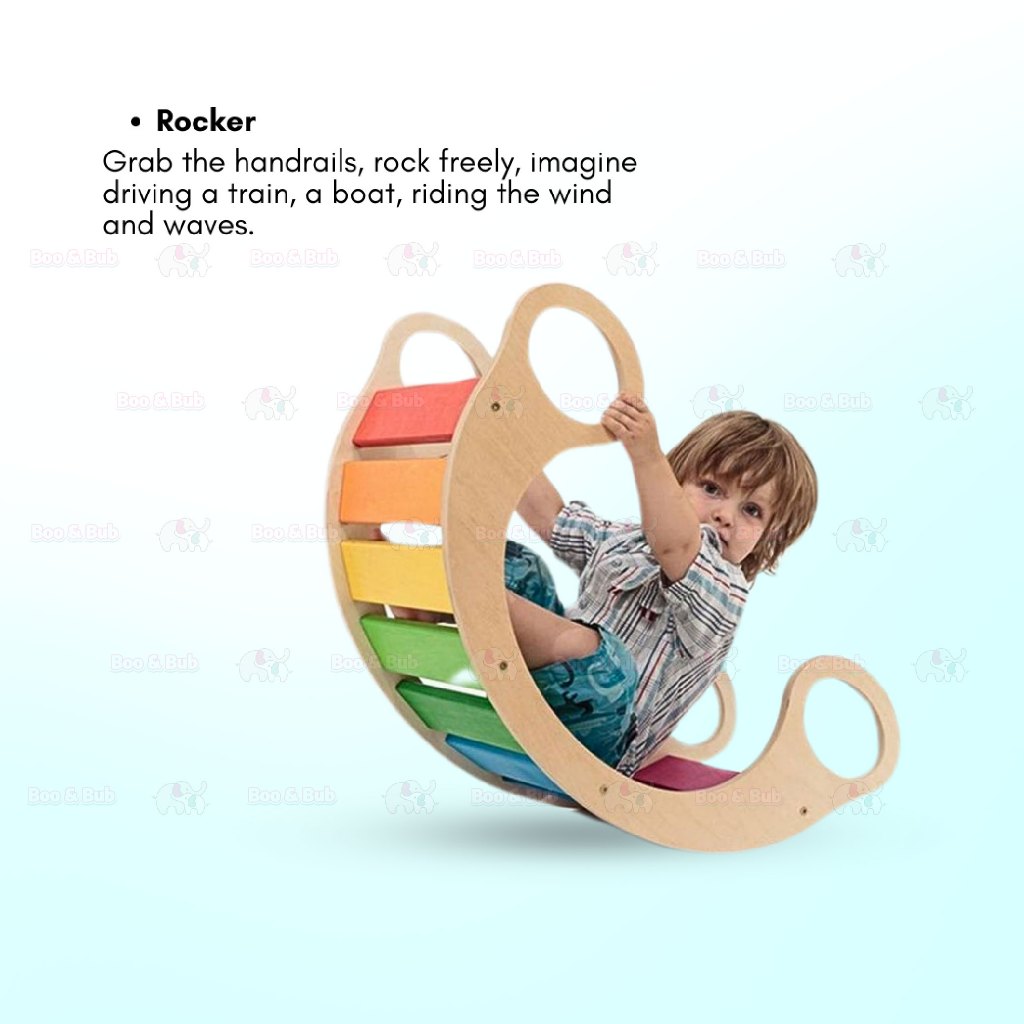 Boo&Bub Rainbow Arch Rocker Waldorf Wooden Rocking Play Balance Board Montessori Kid Climbing Papan Imbangan - Boo & Bub