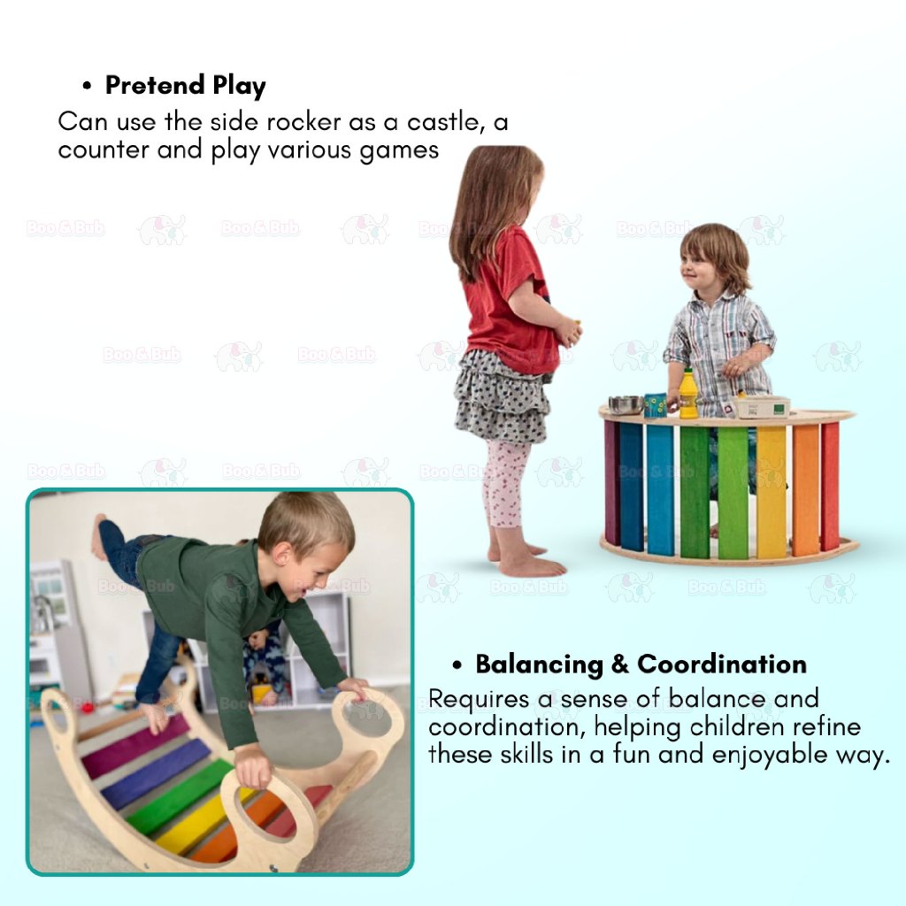 Boo&Bub Rainbow Arch Rocker Waldorf Wooden Rocking Play Balance Board Montessori Kid Climbing Papan Imbangan - Boo & Bub