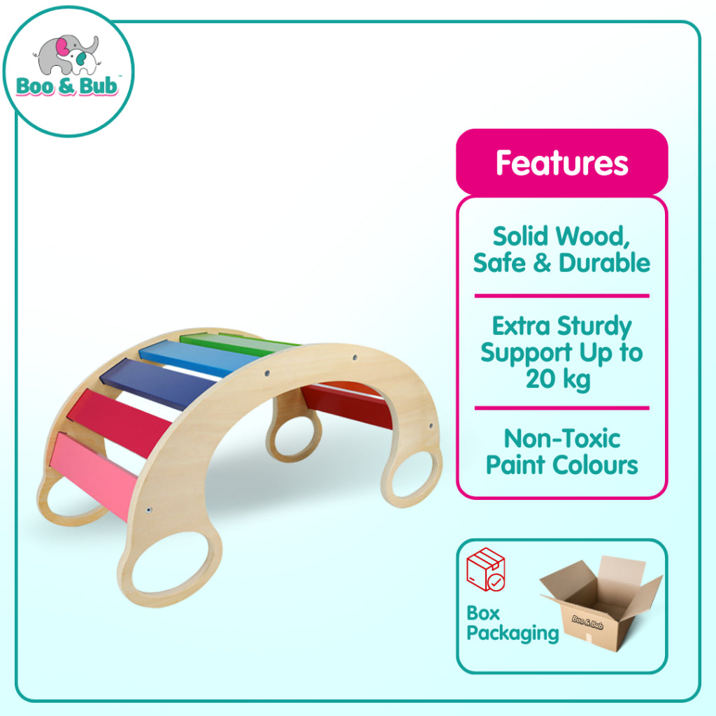 Boo&Bub Rainbow Arch Rocker Waldorf Wooden Rocking Play Balance Board Montessori Kid Climbing Papan Imbangan - Boo & Bub