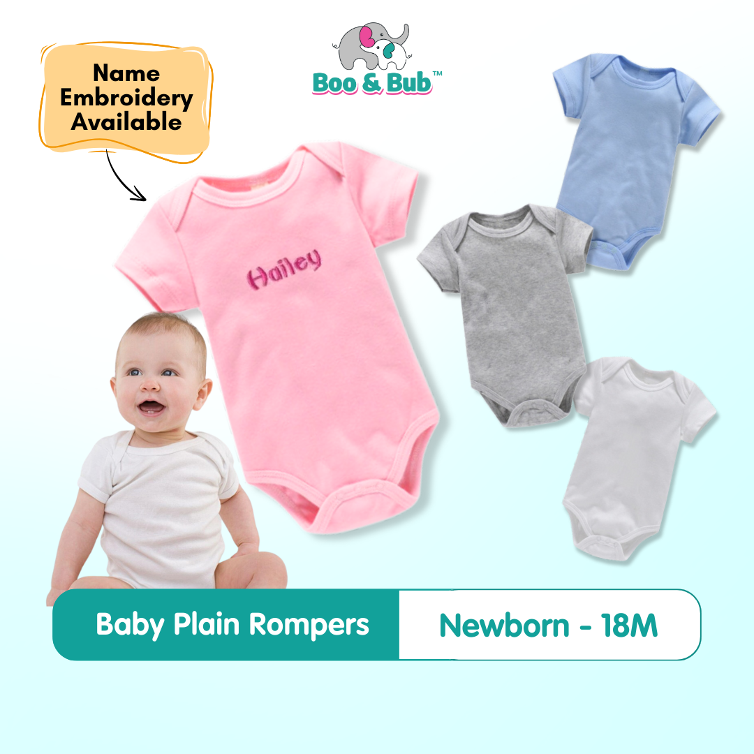 🐘Boo&Bub🐘 Baby Plain Color Rompers | Newborn Infant Boy Girl Clothing Short Sleeve romper Clothes | Baju Bayi - Boo & Bub