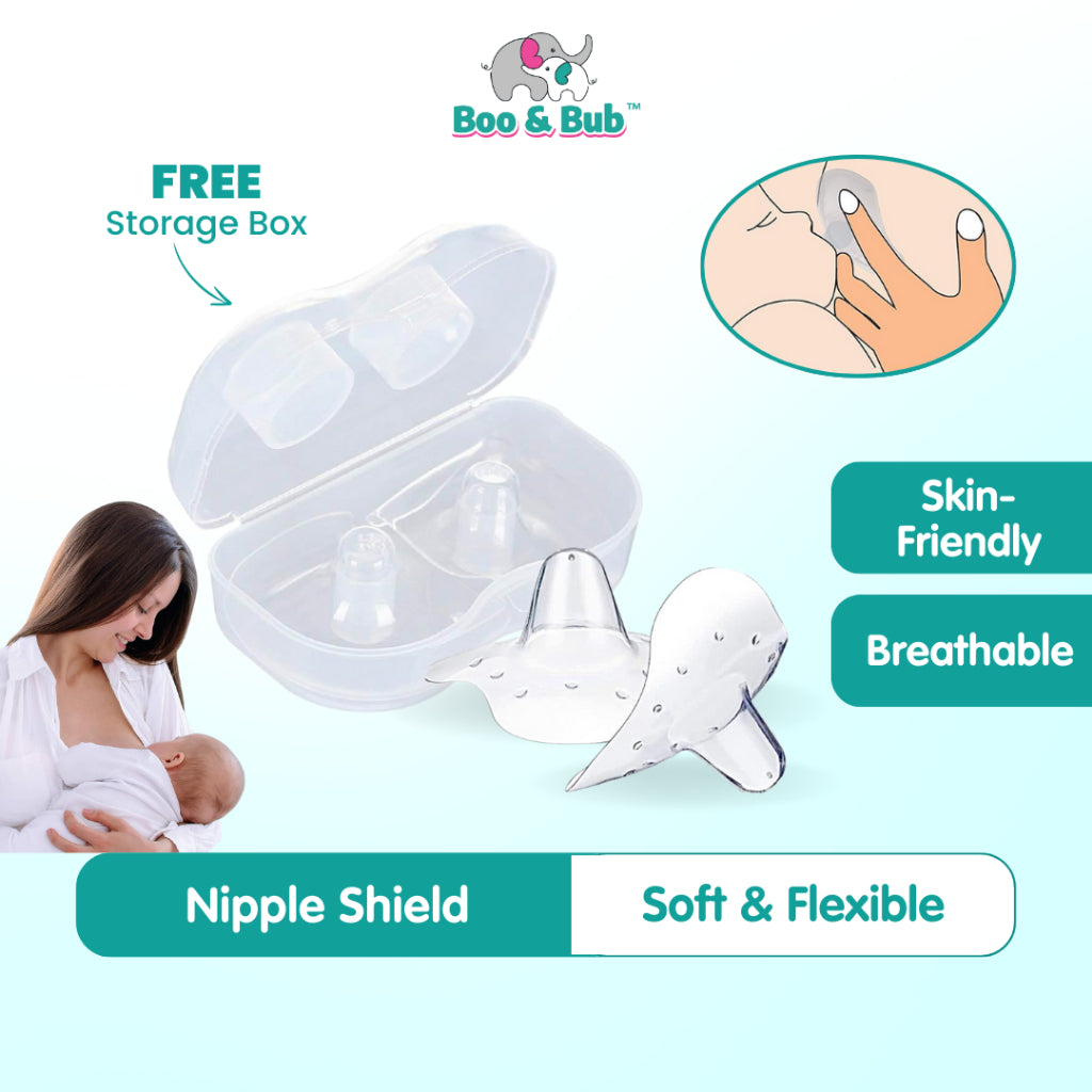 Boo&Bub 2pcs Natural Fit Silicone Nipple Shield Breastfeeding Nipple Protector Free Storage Box Pelindung Puting - Boo & Bub