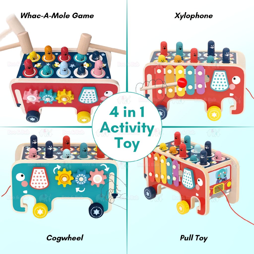 Boo&Bub Wooden Hammer Toys Whack a Mole Game for Kid Pounding Bench Wooden Early Learning Educational Montessori Toys - Boo & Bub