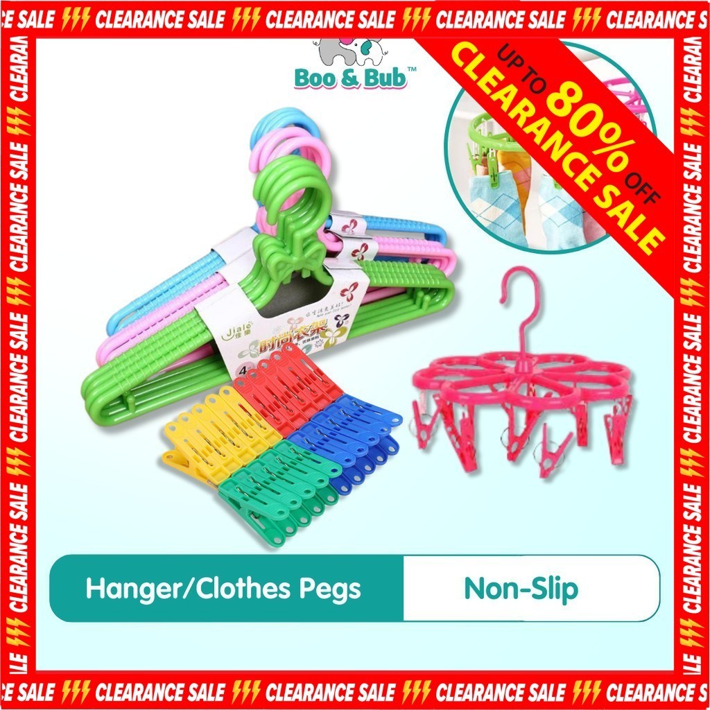 Wardrobe Hanger | High Quality Durable Clothes Drying Hanger | 20 Pieces Set Windproof Plastic Clip - Boo & Bub