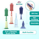 Boo&Bub 3in1 Cleaning Brush | Baby Bottle Brush Set | Cup Cleaning Tool Water Bottle Cleaner - Boo & Bub