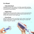 Boo&Bub 3in1 Cleaning Brush | Baby Bottle Brush Set | Cup Cleaning Tool Water Bottle Cleaner - Boo & Bub