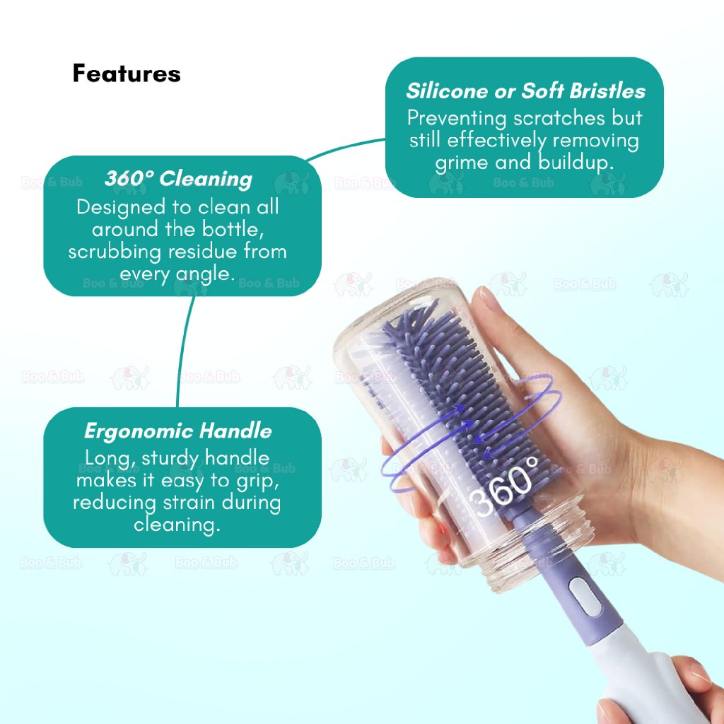 Boo&Bub 3in1 Cleaning Brush | Baby Bottle Brush Set | Cup Cleaning Tool Water Bottle Cleaner - Boo & Bub