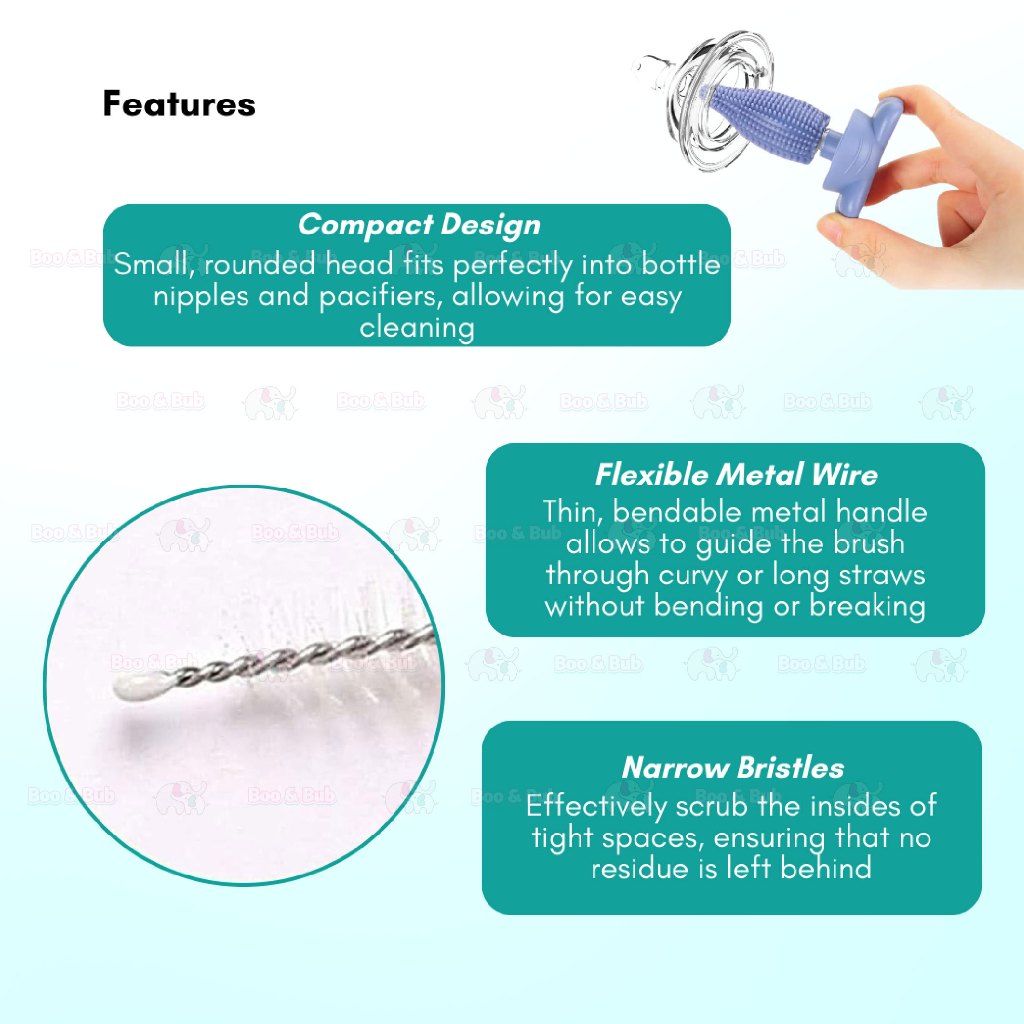 Boo&Bub 3in1 Cleaning Brush | Baby Bottle Brush Set | Cup Cleaning Tool Water Bottle Cleaner - Boo & Bub