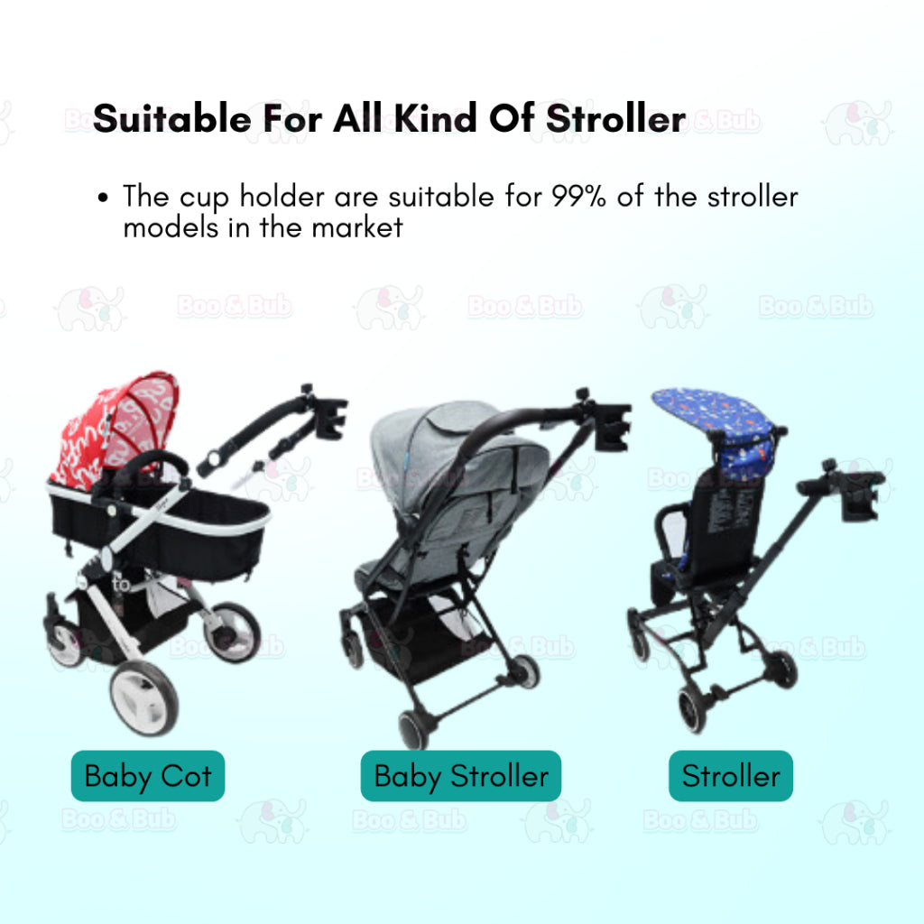 Boo and Bub Baby Stroller Cup Holder Adjustable 360 Rotate PP Material - Boo & Bub