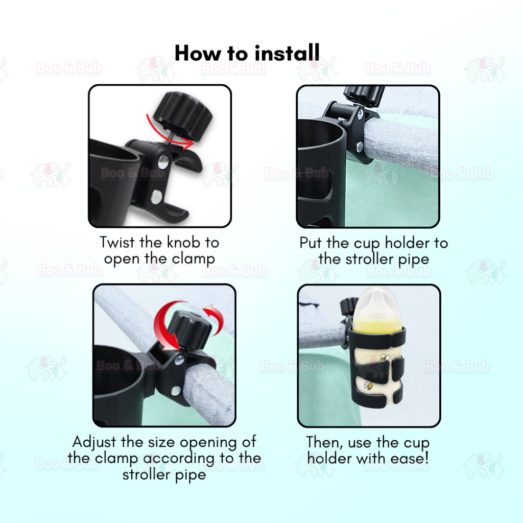 Boo and Bub Baby Stroller Cup Holder Adjustable 360 Rotate PP Material - Boo & Bub