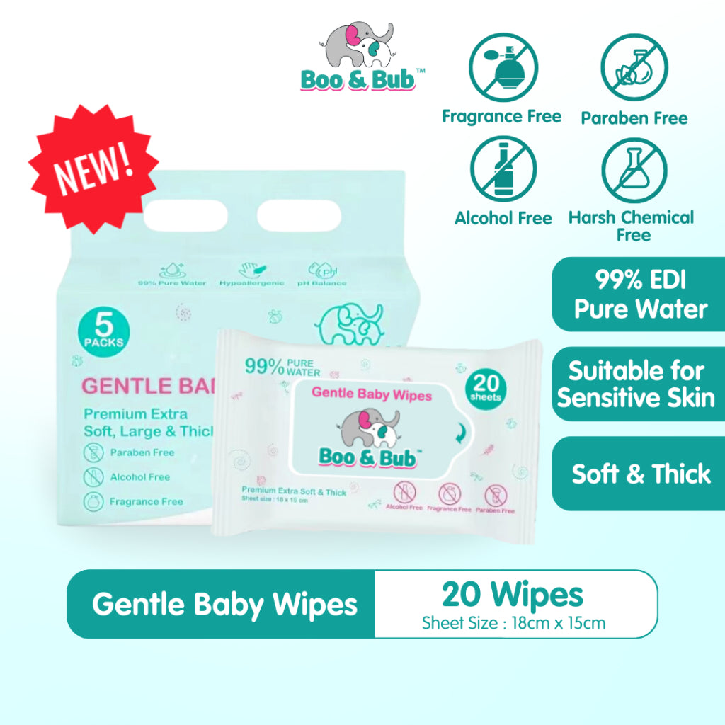 Boo&Bub 20pcs Premium Honey Comb Non alcohol BABY WIPES Baby wet wipe tisu basah baby tissue basah wet tisu baby 婴儿湿纸巾 - Boo & Bub