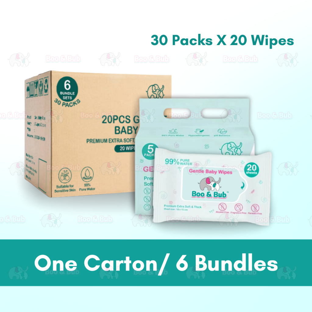 [Carton] Boo&Bub 20's x 30 packs Premium Non Alcohol Baby Wet Wipes Baby Wet Tissue Gentle Wipes Baby Wipes Tisu Basah - Boo & Bub