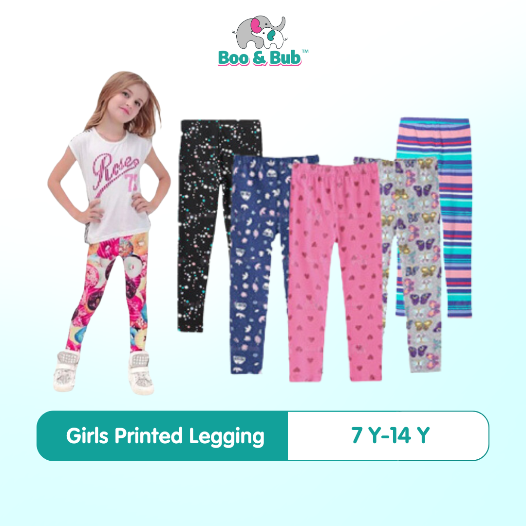Assorted Girl Cotton Spandex Legging pants (2Y~15Y) Random Design | Leggings Budak perempuan girl long pant - Boo & Bub