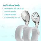 2pcs Silicone Baby Spoon and Fork Set Baby Infant Tableware Baby Training Spoon Fork Set Stainless Steel Feeding Spoon - Boo & Bub