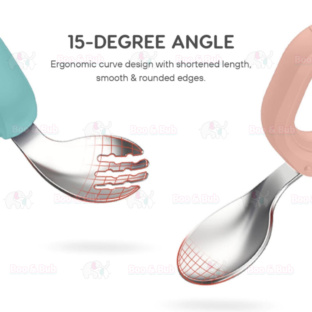 2pcs Silicone Baby Spoon and Fork Set Baby Infant Tableware Baby Training Spoon Fork Set Stainless Steel Feeding Spoon - Boo & Bub