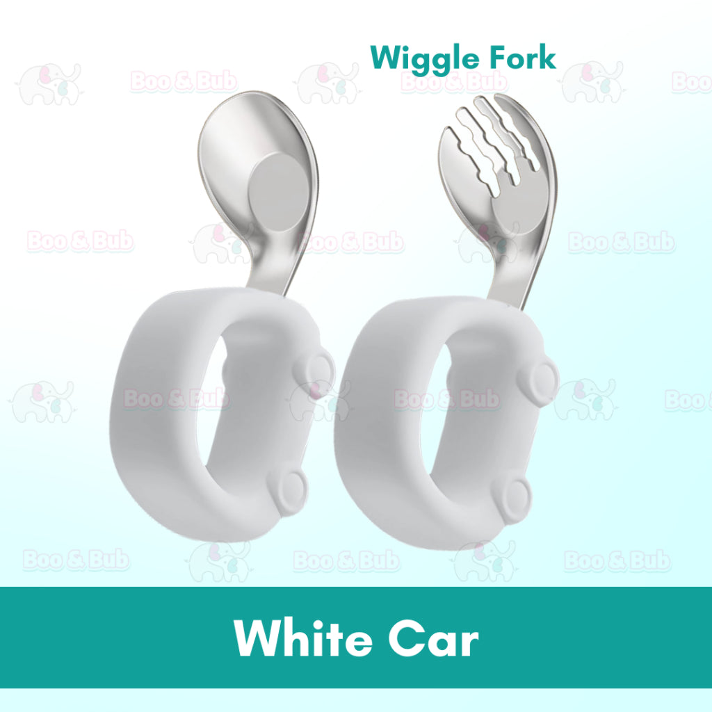 2pcs Silicone Baby Spoon and Fork Set Baby Infant Tableware Baby Training Spoon Fork Set Stainless Steel Feeding Spoon - Boo & Bub