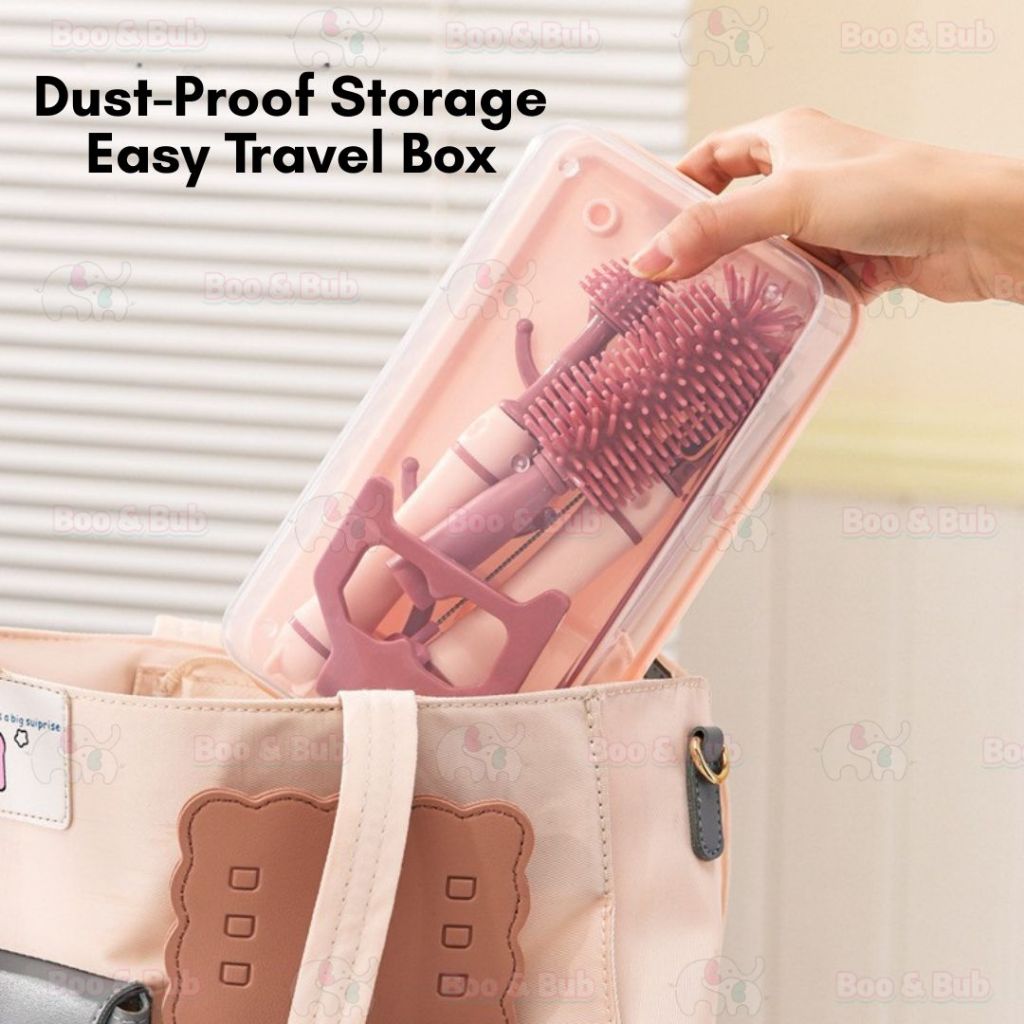 Boo & Bub Brush and Bottle Rack Box Set Soft Silicone Milk Bottle Brush 360° Rotating Handle Baby Bottle Rack Set - Boo & Bub