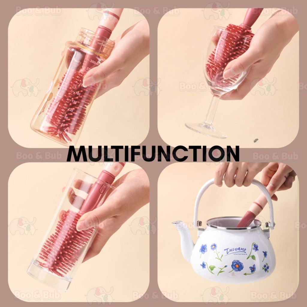 Boo & Bub Brush and Bottle Rack Box Set Soft Silicone Milk Bottle Brush 360° Rotating Handle Baby Bottle Rack Set - Boo & Bub