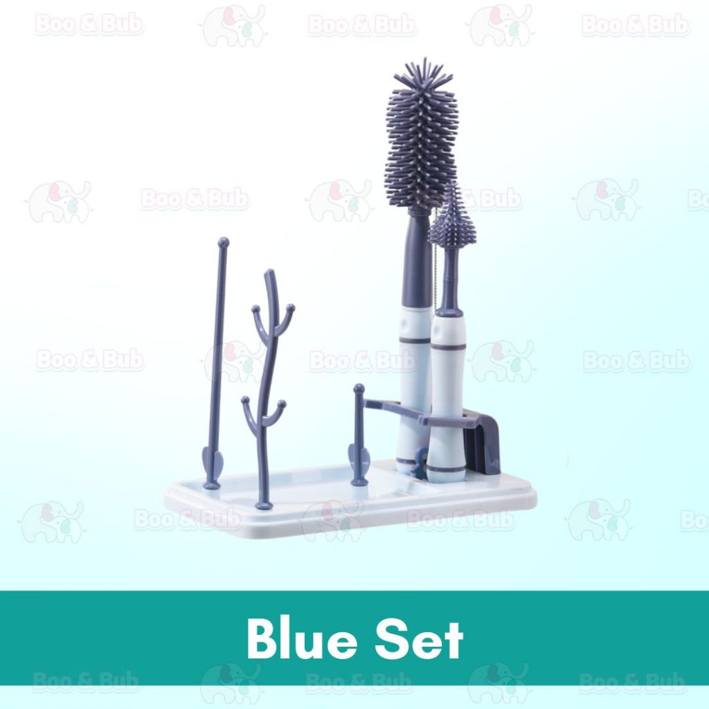 Boo & Bub Brush and Bottle Rack Box Set Soft Silicone Milk Bottle Brush 360° Rotating Handle Baby Bottle Rack Set - Boo & Bub