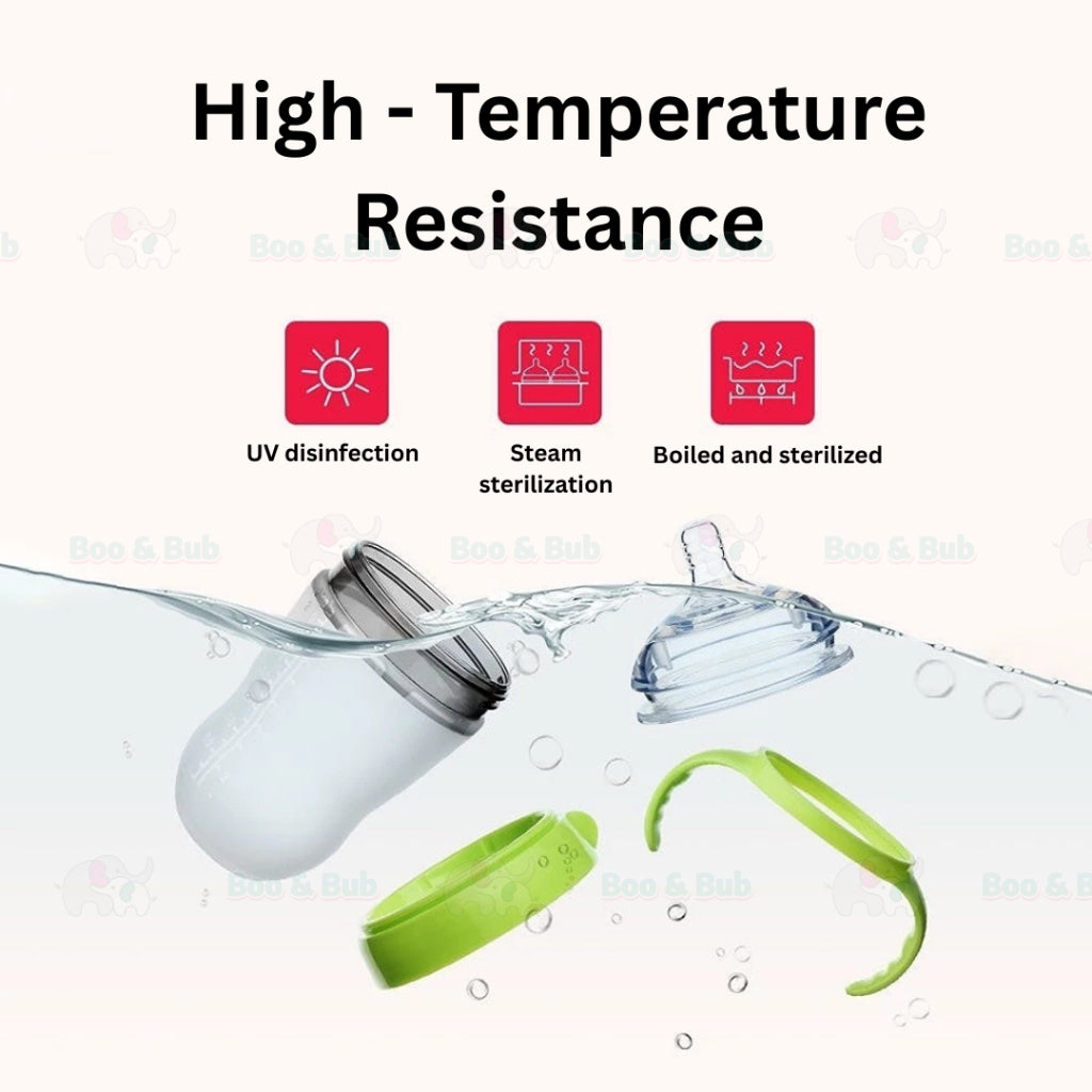 Boo&Bub Silicone Baby Bottle Wide-neck Anti-flatulence Bayi Botol Susu with straw BPA FREE - Boo & Bub