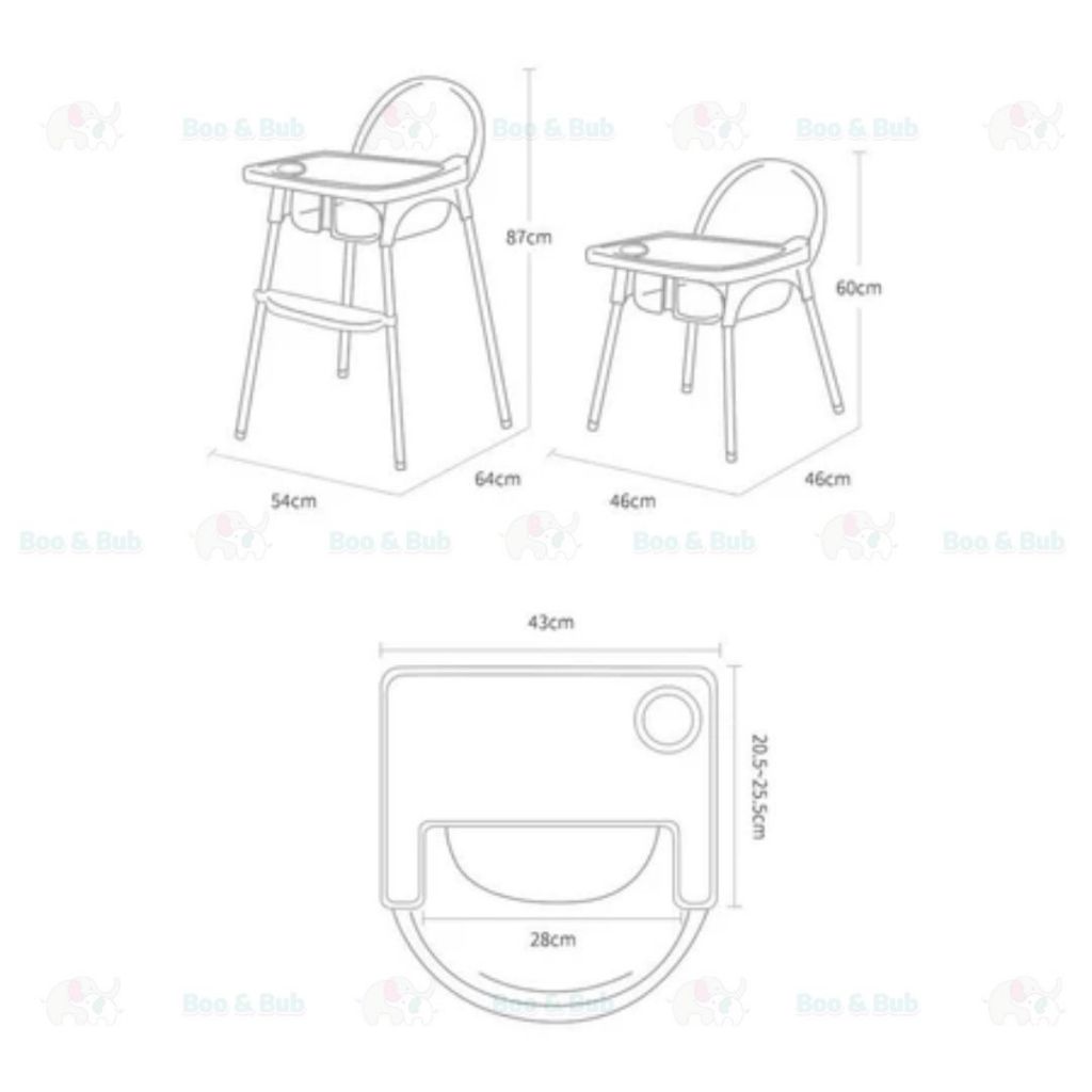 Boo&Bub 2 in 1 Baby Chair Height Adjustable Infant Baby High Chair With Safety Belt Cushion Baby Chair Dining Kerusi - Boo & Bub