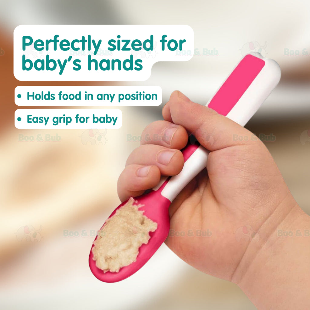 Boo & Bub Baby's First First Dipping Spoons  Baby Pre-Spoon Set 2 Stag6M+ Baby First Spoon BPA FREE Safe PP Material - Boo & Bub