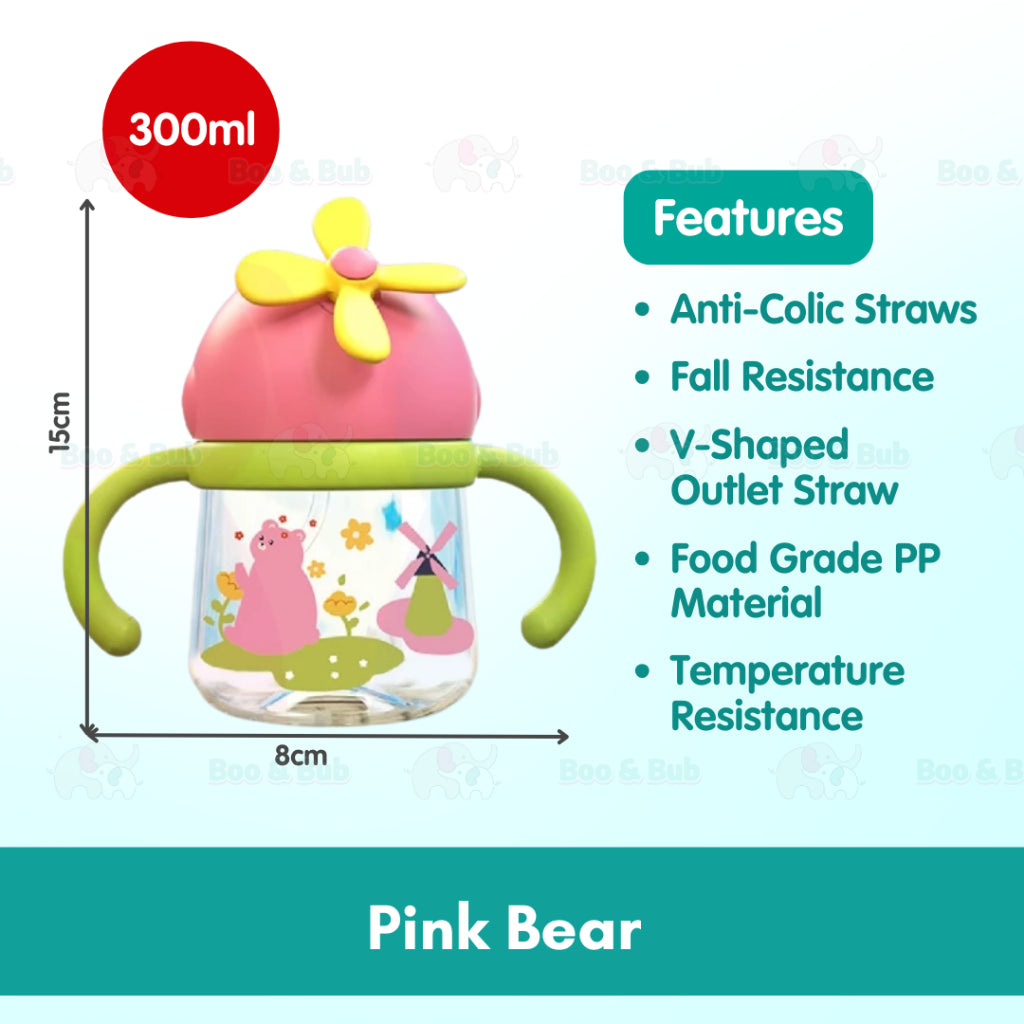 Boo&Bub 300ML Tritan Baby Bottle With Straw Botol Air Baby Botol Air Budak Kids Bottle With Straw Training Cup Cute - Boo & Bub