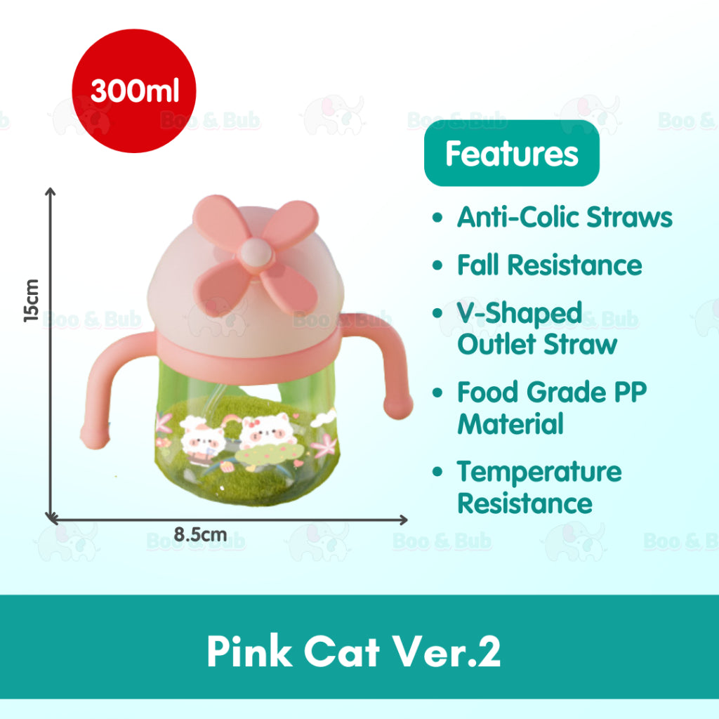 Boo&Bub 300ML Tritan Baby Bottle With Straw Botol Air Baby Botol Air Budak Kids Bottle With Straw Training Cup Cute - Boo & Bub