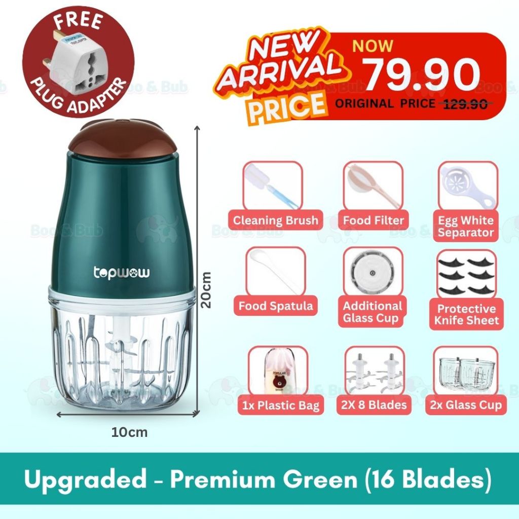 Boo & Bub Mini Blender Baby Food Grinder Processor One-button Start Stir Food Quickly Chopper - Boo & Bub