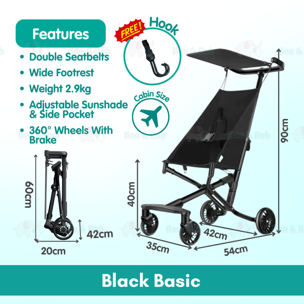 Boo&Bub Magic Stroller Foldable Lightweight Pocket ravel Stroller Adjust Height baby stroller Travel Friendly - Boo & Bub