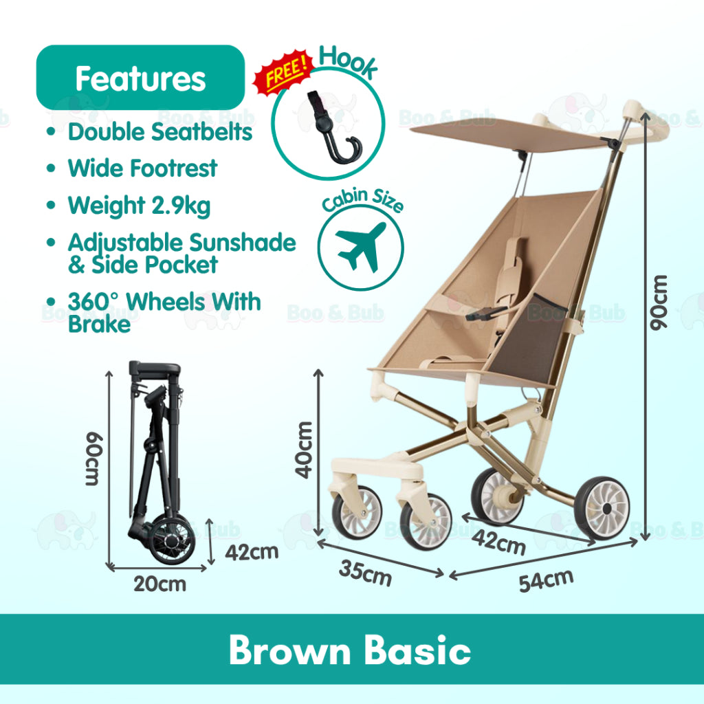 Boo&Bub Magic Stroller Foldable Lightweight Pocket ravel Stroller Adjust Height baby stroller Travel Friendly - Boo & Bub