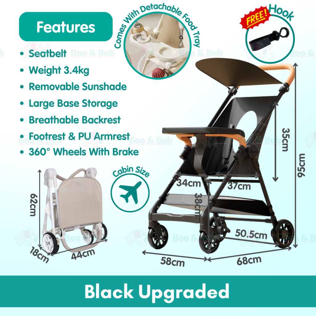 Boo&Bub Magic Stroller Foldable Lightweight Pocket ravel Stroller Adjust Height baby stroller Travel Friendly - Boo & Bub