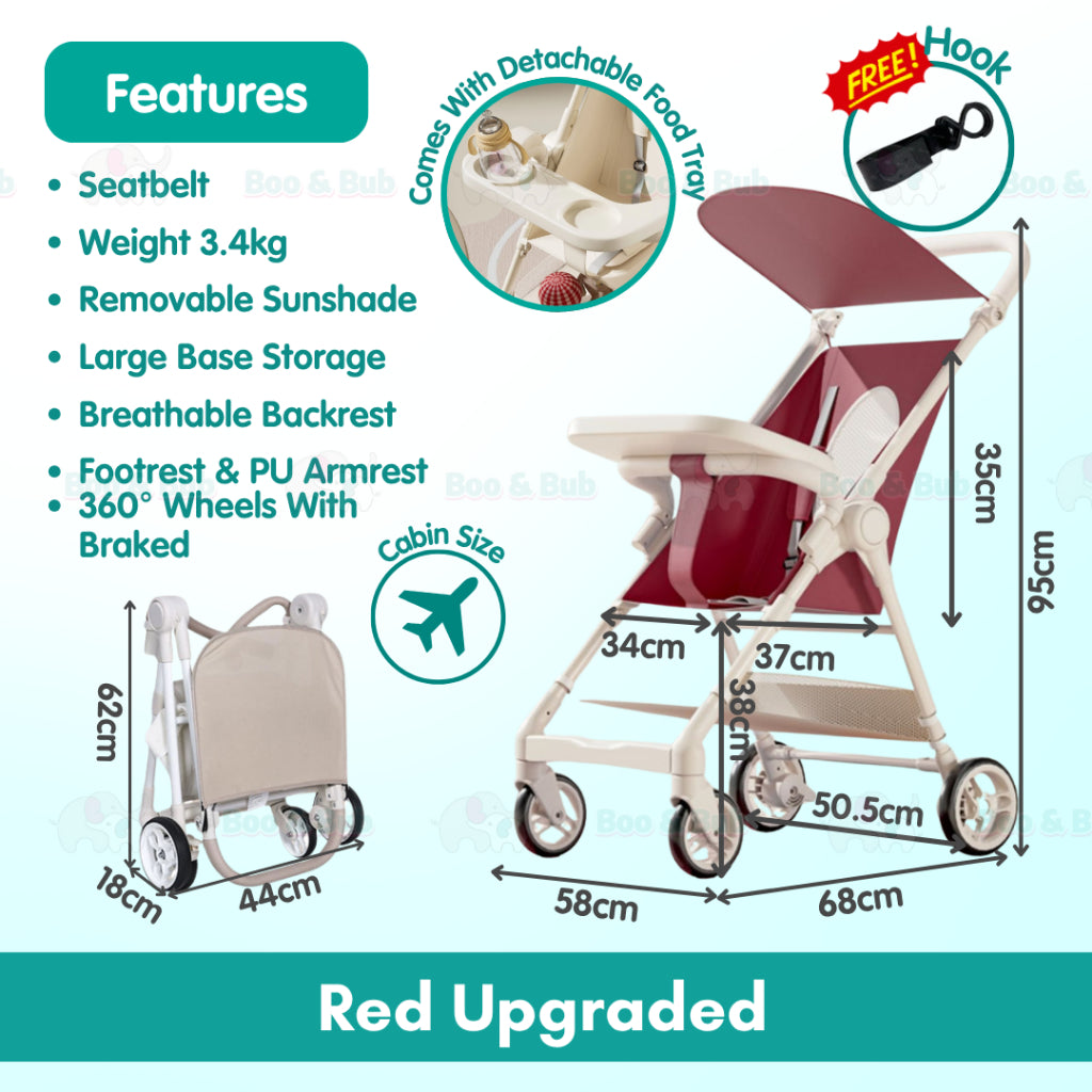 Boo&Bub Magic Stroller Foldable Lightweight Pocket ravel Stroller Adjust Height baby stroller Travel Friendly - Boo & Bub