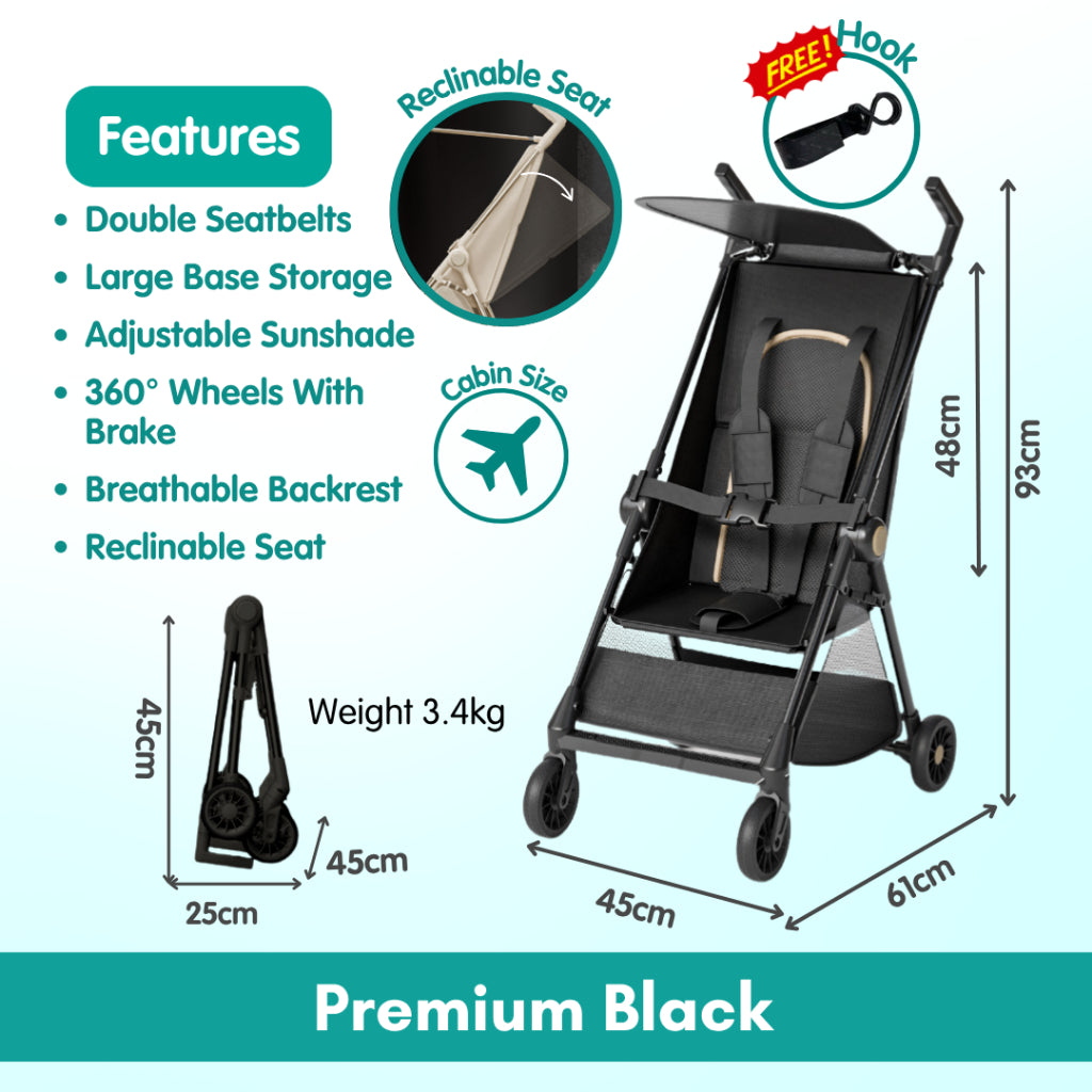 Boo&Bub Magic Stroller Foldable Lightweight Pocket ravel Stroller Adjust Height baby stroller Travel Friendly - Boo & Bub